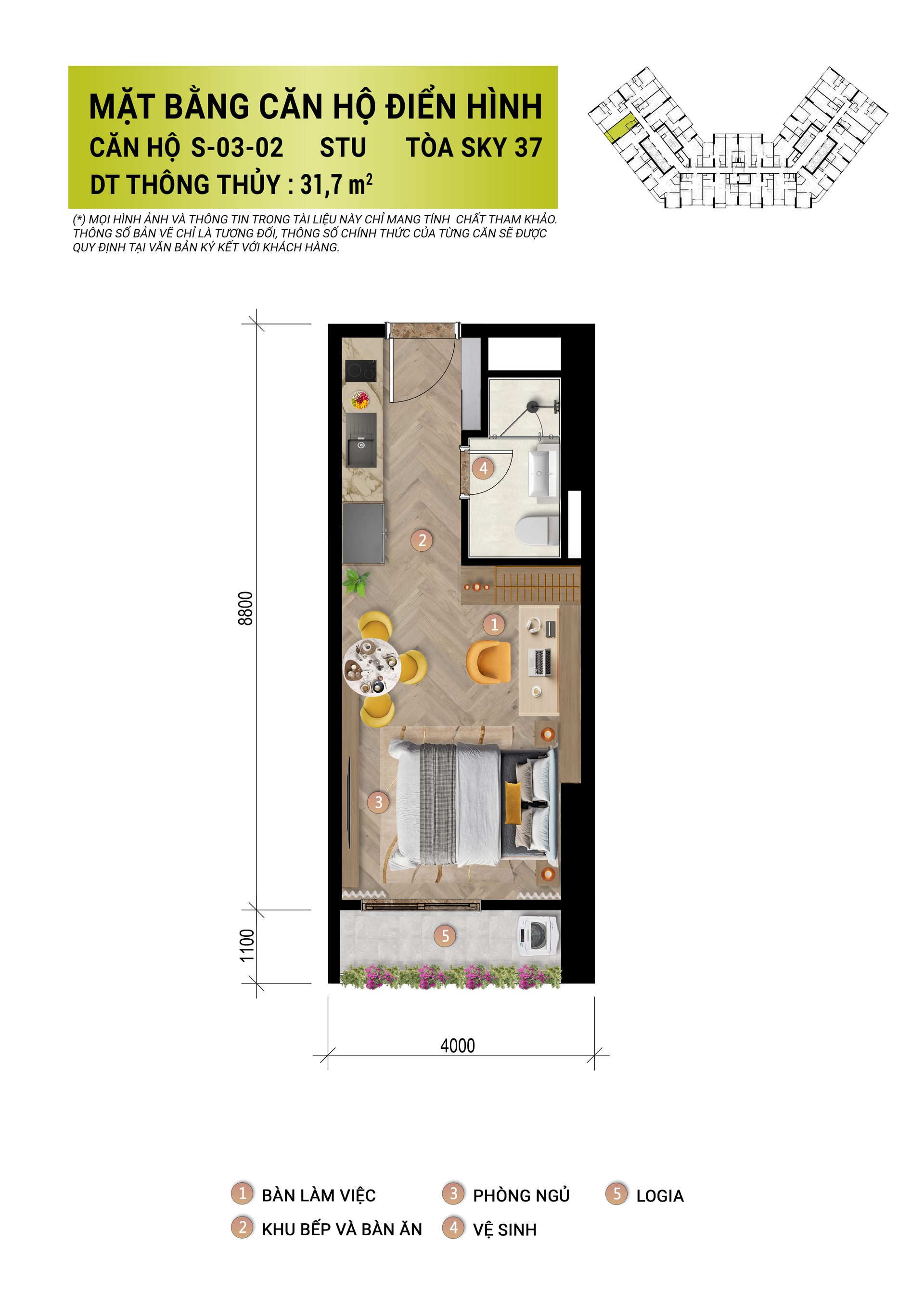 Mặt bằng căn studio — tài liệu bán hàng 09/2026
