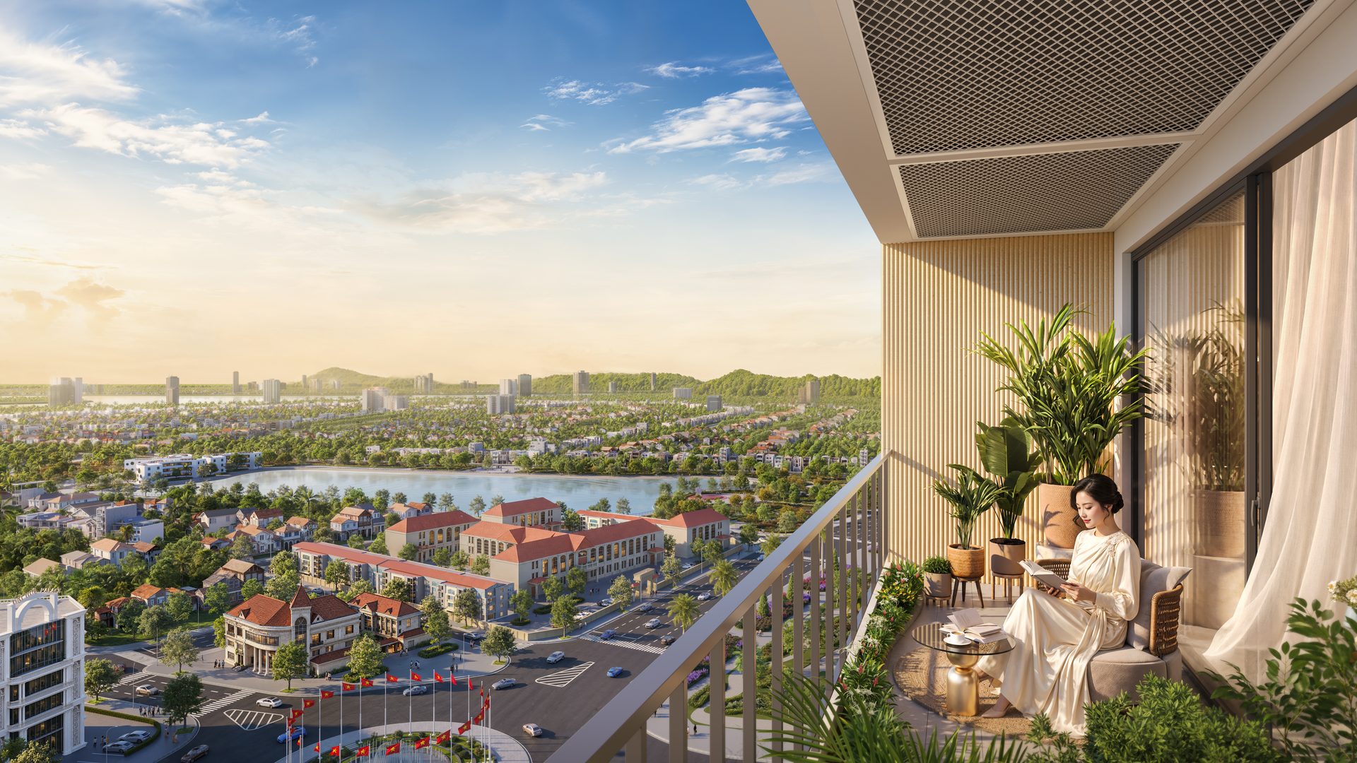 View từ logia Tháp Sky 37 hướng hồ Goong